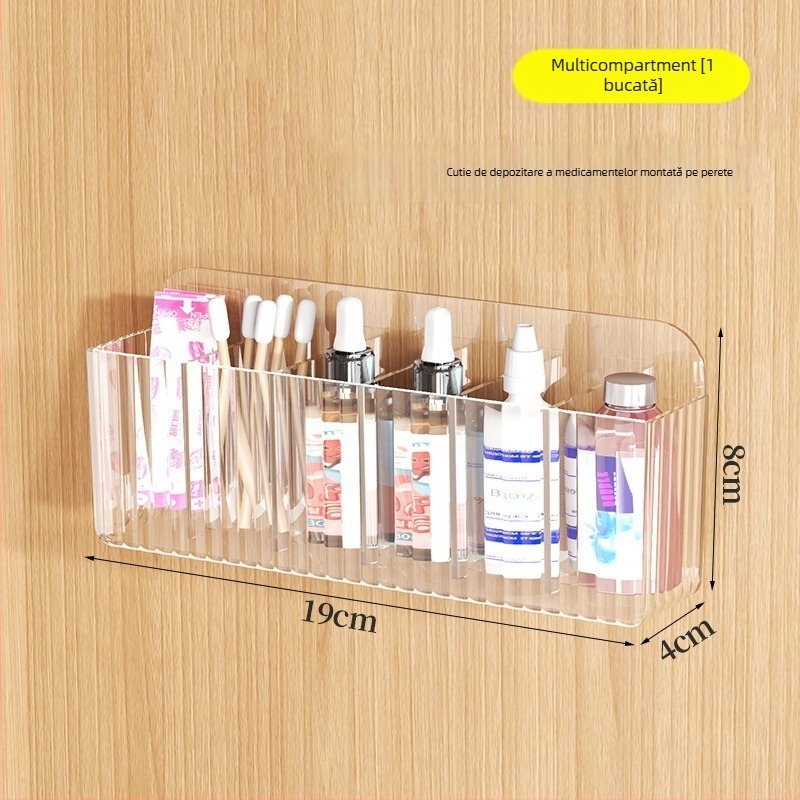 Raft montat pe perete pentru unguente, cu compartimente divizate — plastic (PS), brand Riga, model Medicine Storage Rack, seria Wall Hanging