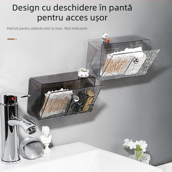 Cutie pentru bețișoare de beumbac, montare pe perete, fără găuri, impermeabilă, PET plastic, model 66, cu valuri de apă