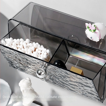 Cutie pentru bețișoare de beumbac, montare pe perete, fără găuri, impermeabilă, PET plastic, model 66, cu valuri de apă