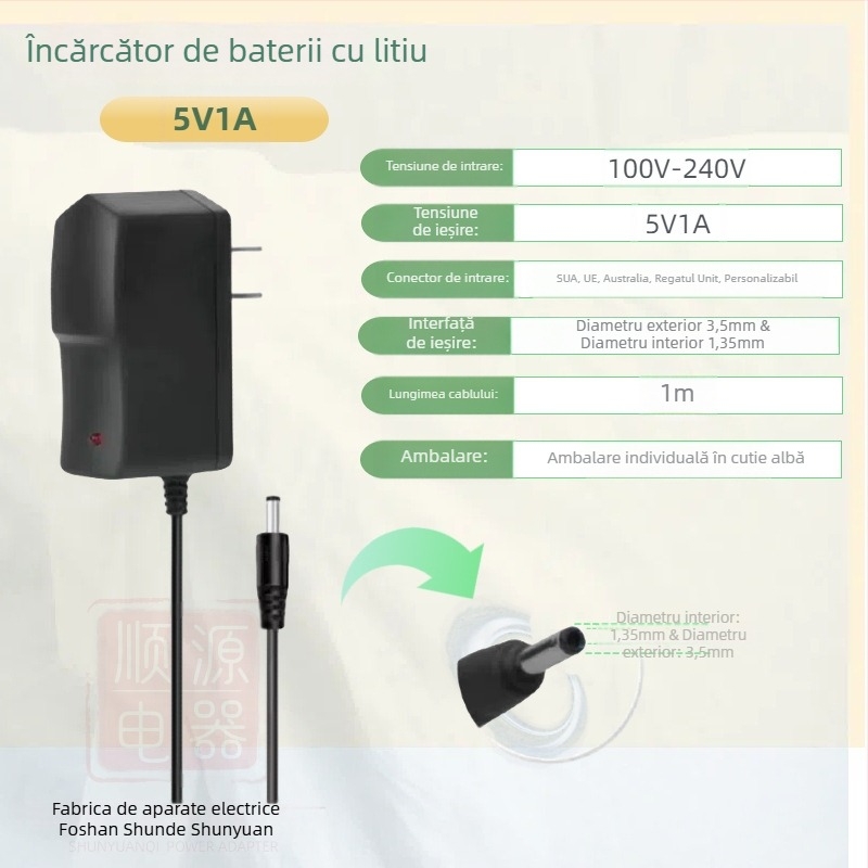 Încărcător pentru baterii Li‑ion 18650 cu ieșiri multiple: 4.2V1A, 5V1A, 8.4V1A, 12.6V1A, 16.8V1A; alimentare 100-240V AC.