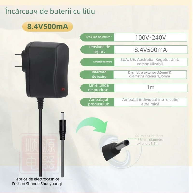 Încărcător pentru baterii Li‑ion 18650 cu ieșiri multiple: 4.2V1A, 5V1A, 8.4V1A, 12.6V1A, 16.8V1A; alimentare 100-240V AC.