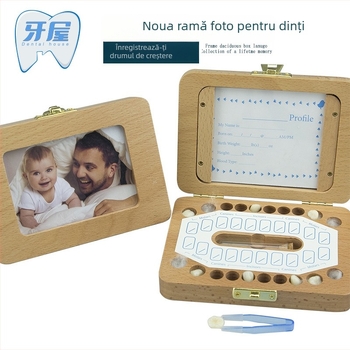 Cutie din lemn pentru păstrarea dinților de lapte și a părului bebelușului, cu ramă foto, potrivit pentru 0–3 ani