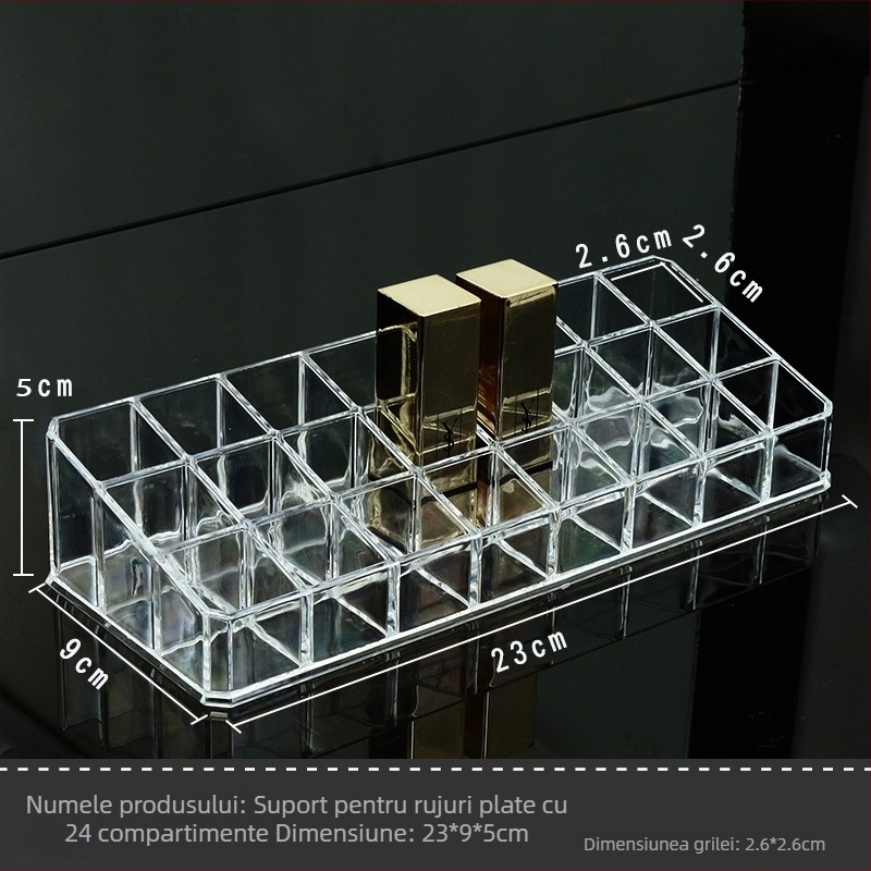 Suport pentru ruj cu 24 compartimente, organizator transparent pentru cosmetice, afișaj de birou, 1 nivel, din plastic PS nou 100%