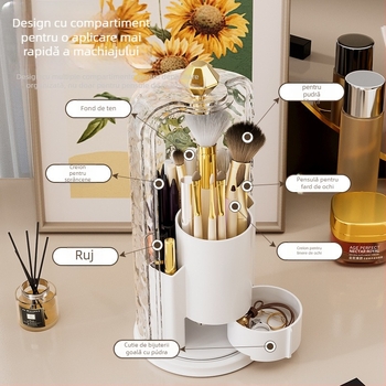 Organizator rotativ pentru pensule de machiaj și suport pentru ruj | Modesty, PET+ABS, origine Zhejiang, stil: lux ușor