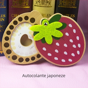 Cutie din lemn pentru dinți de lapte, cu temă căpșună, personalizată, colecție memorială pentru păstrare pe termen lung