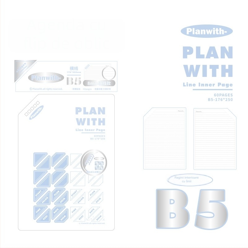 Rosyposy Oblique Series caiet cu spiral, margine oblică, 72 pagini, atingere catifelată