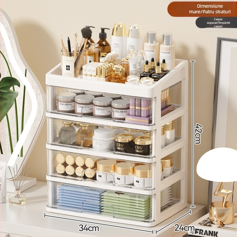 Cutie plastică de depozitare pentru cosmetice, cu compartimente tip sertar pentru ruj, îngrijire a pielii și bijuterii – Yamakawa