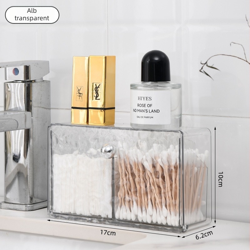 Arnuoxin Organizator cosmetic — Cutie transparentă din plastic pentru bețișoare, logo imprimat, personalizare disponibilă, design modern minimalist