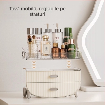 Boxă de depozitare cosmetice pentru birou, transparentă, protecție împotriva prafului, suport pentru îngrijire a pielii și ruj — brand Japanese Honey; plastic; lansare 2023; stil: lux ușor