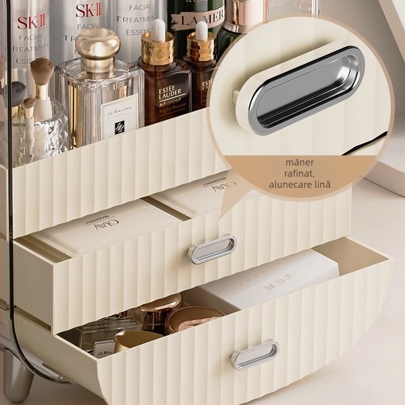 Boxă de depozitare cosmetice pentru birou, transparentă, protecție împotriva prafului, suport pentru îngrijire a pielii și ruj — brand Japanese Honey; plastic; lansare 2023; stil: lux ușor