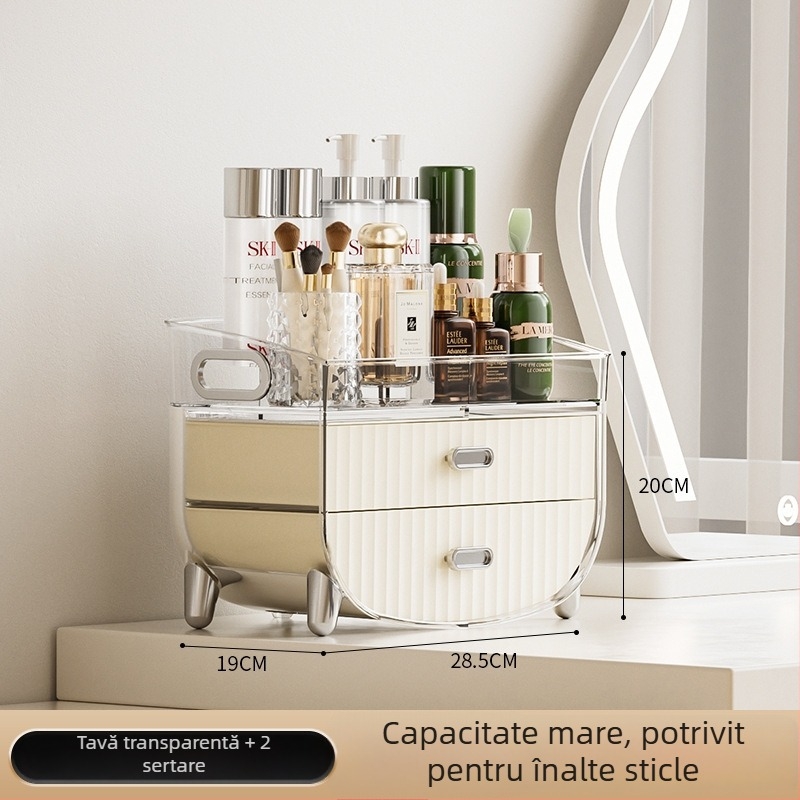 Boxă de depozitare cosmetice pentru birou, transparentă, protecție împotriva prafului, suport pentru îngrijire a pielii și ruj — brand Japanese Honey; plastic; lansare 2023; stil: lux ușor