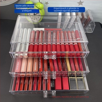 Cutie de depozitare pentru rujuri, cu posibilitatea de a fi stivuită, model monocrom, capacitate peste 10 litri, material polistiren (PS), stil modern minimalist