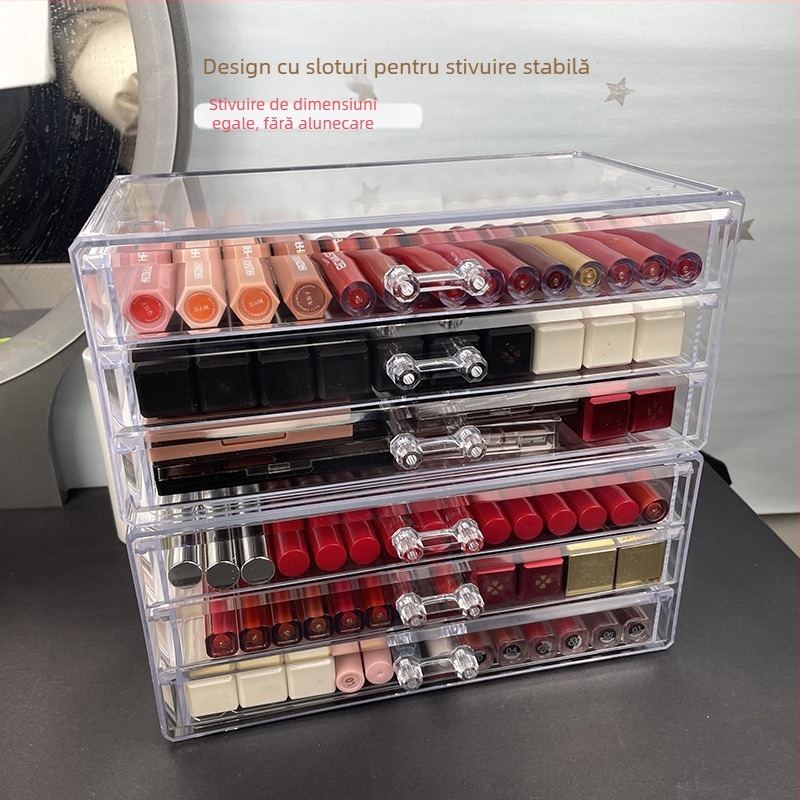 Cutie de depozitare pentru rujuri, cu posibilitatea de a fi stivuită, model monocrom, capacitate peste 10 litri, material polistiren (PS), stil modern minimalist