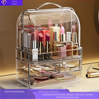Storage Prince Organizador cosmetic pentru birou cu sertar — mare capacitate, material PET, compartimente pentru ruj și creion de sprâncene