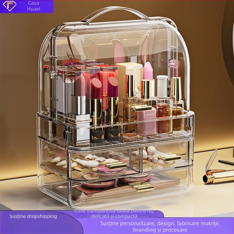 Storage Prince Organizador cosmetic pentru birou cu sertar — mare capacitate, material PET, compartimente pentru ruj și creion de sprâncene