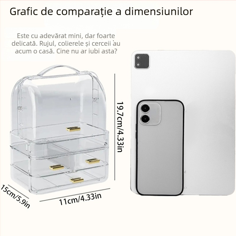 Storage Prince Organizador cosmetic pentru birou cu sertar — mare capacitate, material PET, compartimente pentru ruj și creion de sprâncene