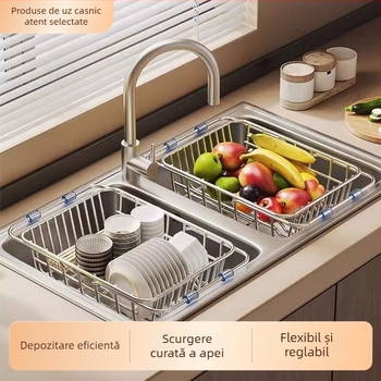 Coș de scurgere pentru chiuvetă, organizator telescopic de bucătărie, oțel inoxidabil 201, pe blat, mobil