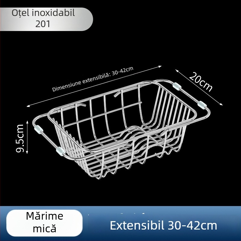 Coș de scurgere pentru chiuvetă, organizator telescopic de bucătărie, oțel inoxidabil 201, pe blat, mobil