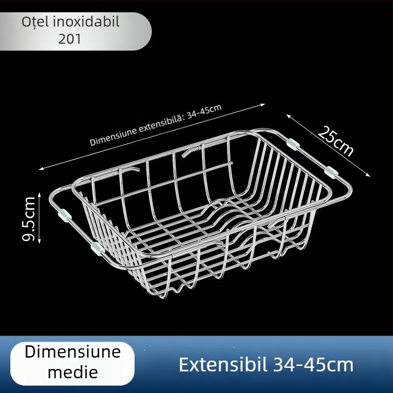 Coș de scurgere pentru chiuvetă, organizator telescopic de bucătărie, oțel inoxidabil 201, pe blat, mobil