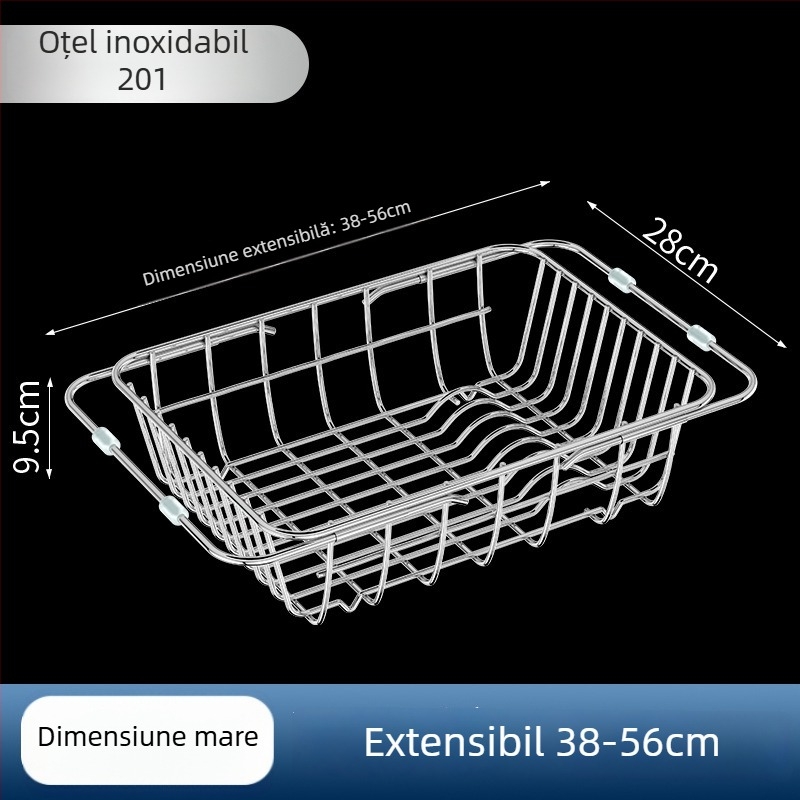 Coș de scurgere pentru chiuvetă, organizator telescopic de bucătărie, oțel inoxidabil 201, pe blat, mobil
