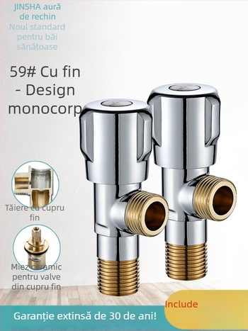 Supapă unghiulară cu corp din cupru, piese din oțel inoxidabil 304, pentru apă caldă și rece, intrare unic și două ieșiri