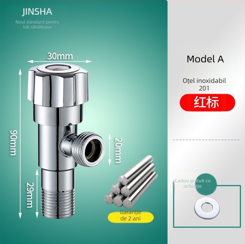 Supapă unghiulară cu corp din cupru, piese din oțel inoxidabil 304, pentru apă caldă și rece, intrare unic și două ieșiri