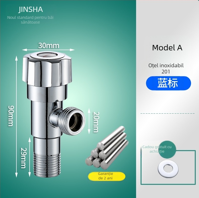Supapă unghiulară cu corp din cupru, piese din oțel inoxidabil 304, pentru apă caldă și rece, intrare unic și două ieșiri