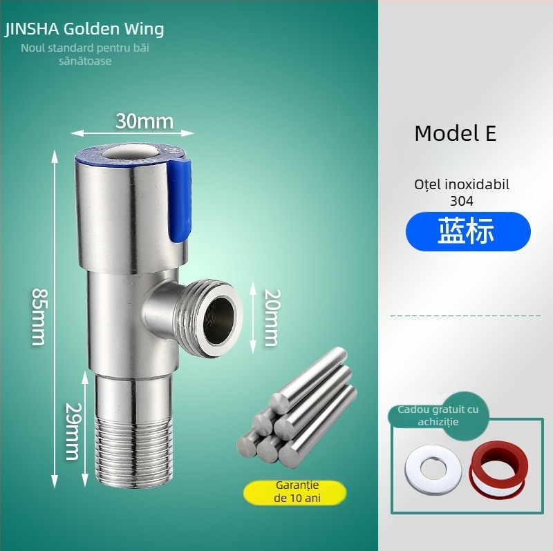 Supapă unghiulară cu corp din cupru, piese din oțel inoxidabil 304, pentru apă caldă și rece, intrare unic și două ieșiri