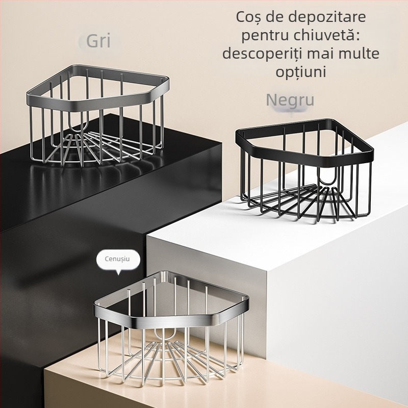 Coș de depozitare pentru bureți la chiuveta de colț din oțel inoxidabil, suport triunghiular pentru drenaj, montaj fără găuri, finisaj satinat, capacitate 10 kg