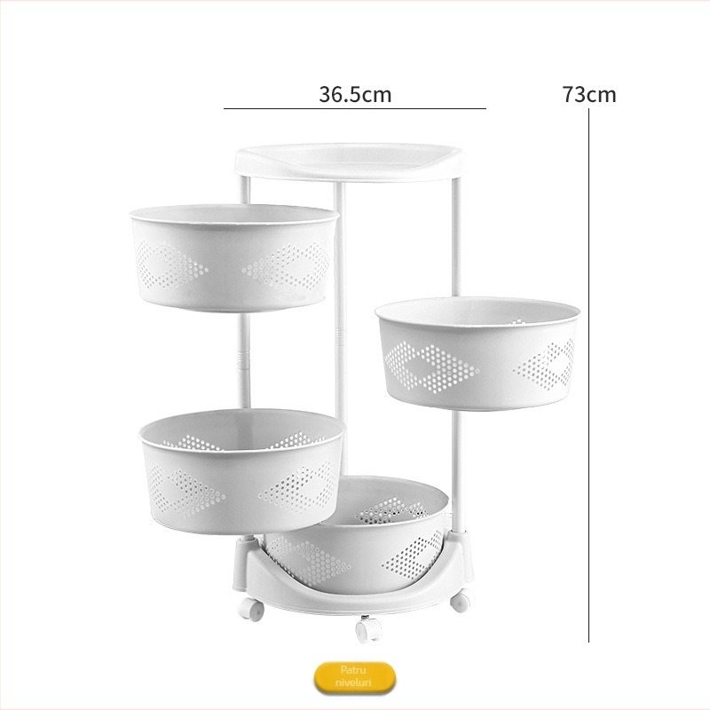 Raft de bucătărie rotativ la 360° pe podea — organizator din plastic cu mai multe niveluri pentru fructe și legume