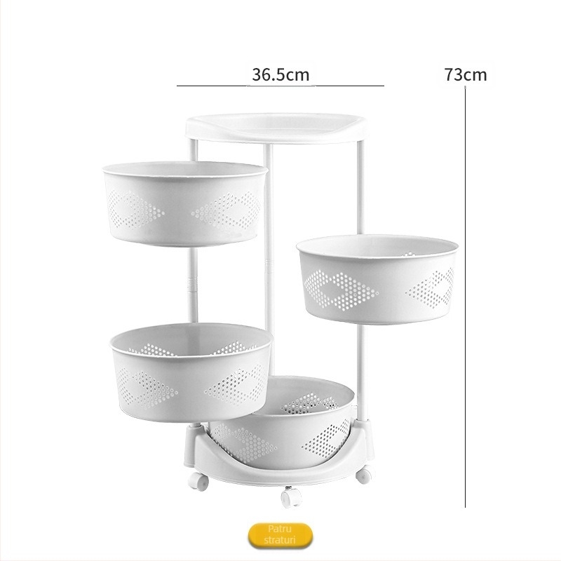 Raft de bucătărie rotativ la 360° pe podea — organizator din plastic cu mai multe niveluri pentru fructe și legume