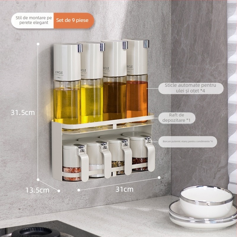 Raft de mur pentru condimente din oțel inoxidabil – bucătărie, depozitare sticle condimente, montaj fără găuri