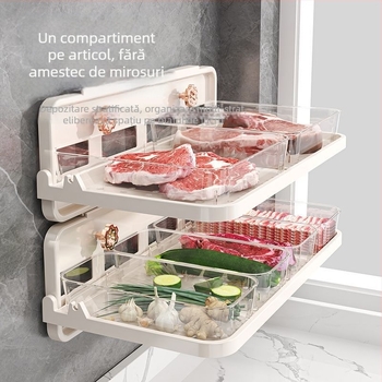 Organizator de farfurii pentru bucătărie, cu ventuze, trei niveluri, montaj pe perete fără găuri, ABS+PET, capacitate 5 kg