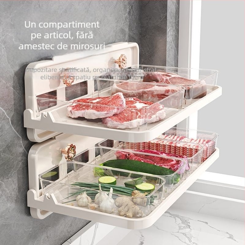 Organizator de farfurii pentru bucătărie, cu ventuze, trei niveluri, montaj pe perete fără găuri, ABS+PET, capacitate 5 kg