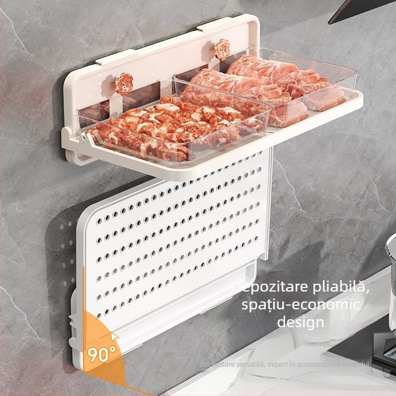 Organizator de farfurii pentru bucătărie, cu ventuze, trei niveluri, montaj pe perete fără găuri, ABS+PET, capacitate 5 kg