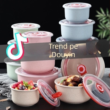 Cutie pentru alimente din paie de grâu, formă rotundă, 501–800 ml, necompatibilă cu cuptorul cu microunde