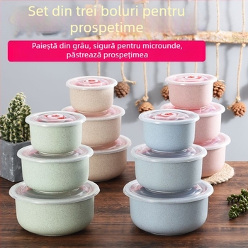 Cutie pentru alimente din paie de grâu, formă rotundă, 501–800 ml, necompatibilă cu cuptorul cu microunde