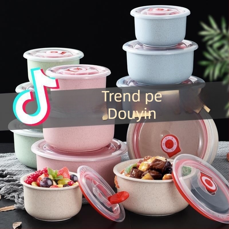 Cutie pentru alimente din paie de grâu, formă rotundă, 501–800 ml, necompatibilă cu cuptorul cu microunde