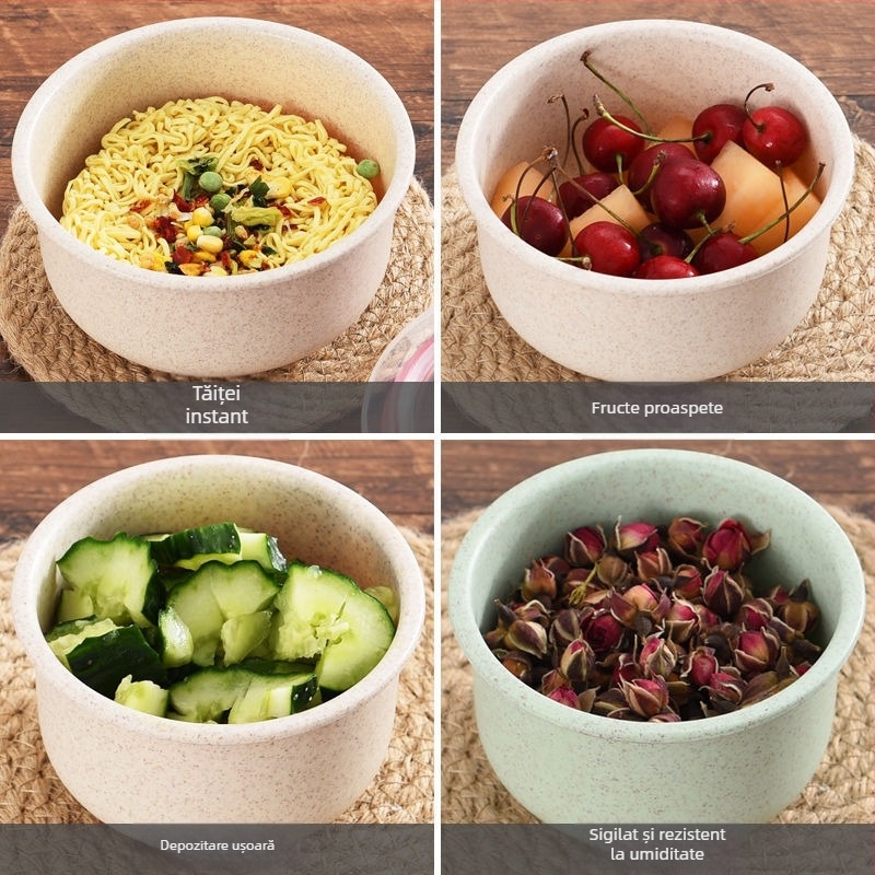 Cutie pentru alimente din paie de grâu, formă rotundă, 501–800 ml, necompatibilă cu cuptorul cu microunde