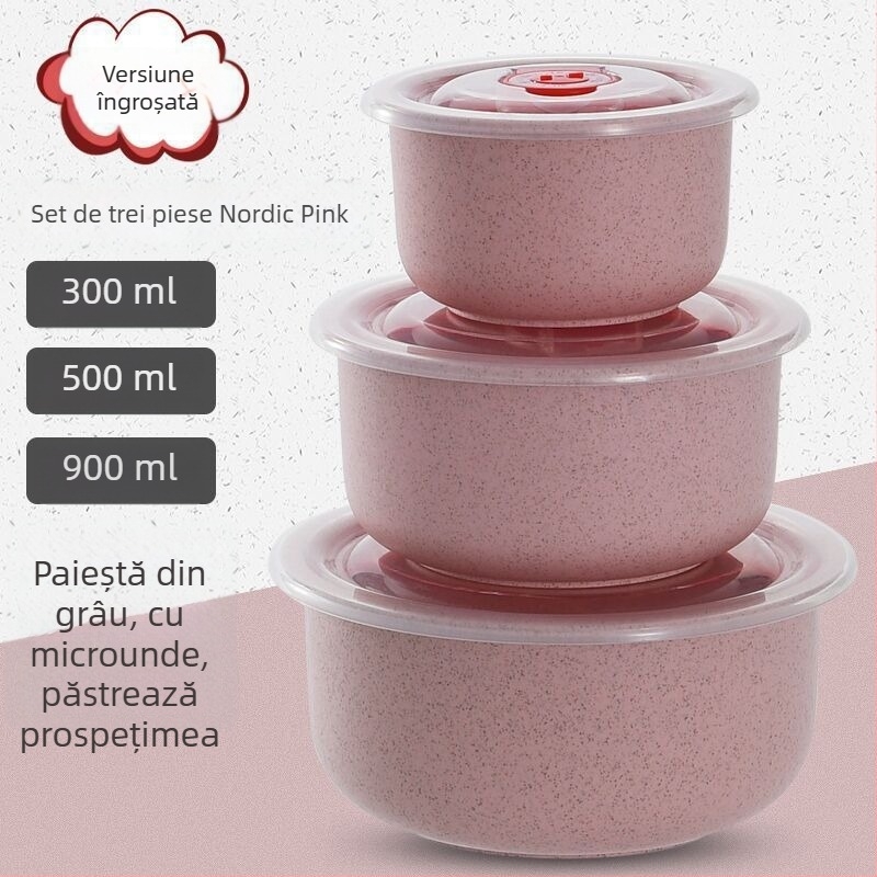 Cutie pentru alimente din paie de grâu, formă rotundă, 501–800 ml, necompatibilă cu cuptorul cu microunde