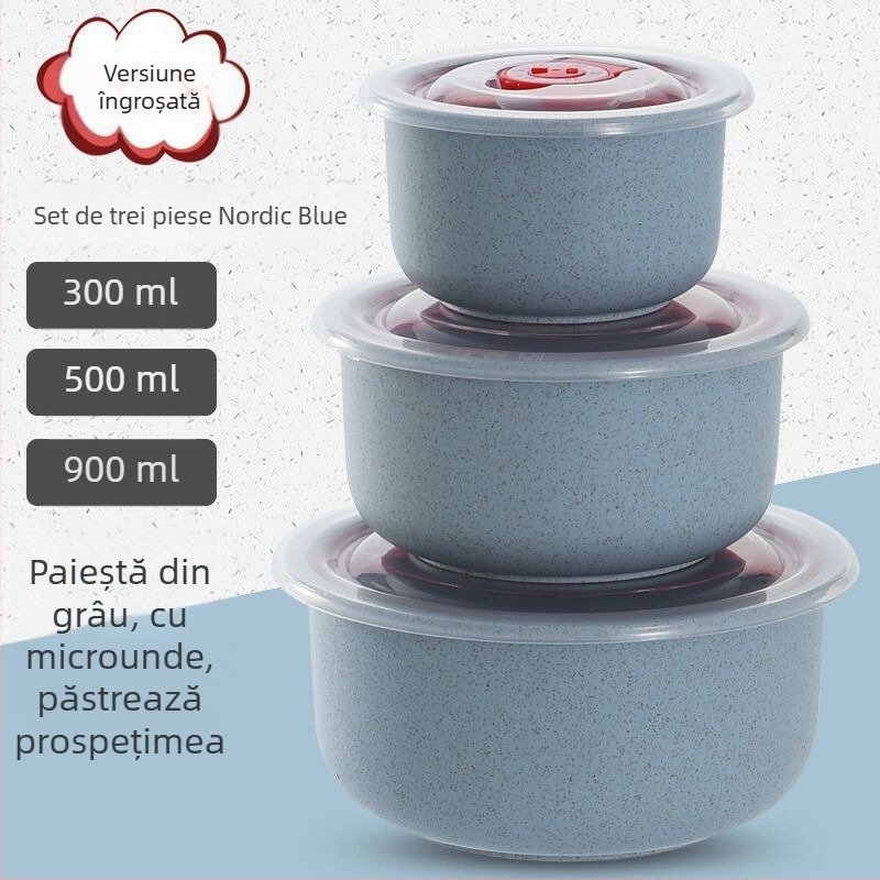 Cutie pentru alimente din paie de grâu, formă rotundă, 501–800 ml, necompatibilă cu cuptorul cu microunde