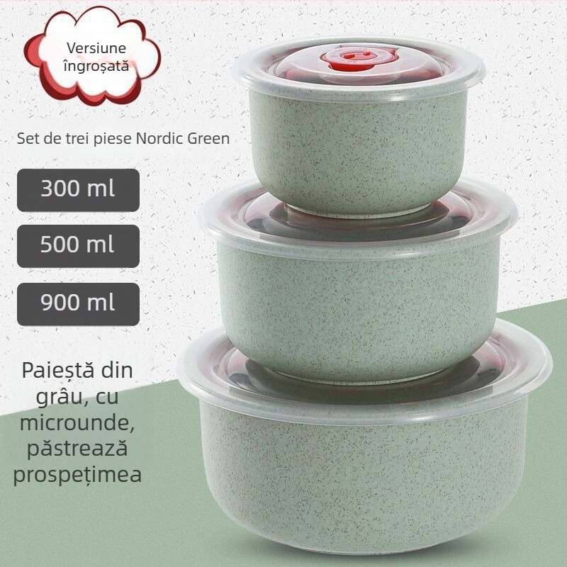 Cutie pentru alimente din paie de grâu, formă rotundă, 501–800 ml, necompatibilă cu cuptorul cu microunde