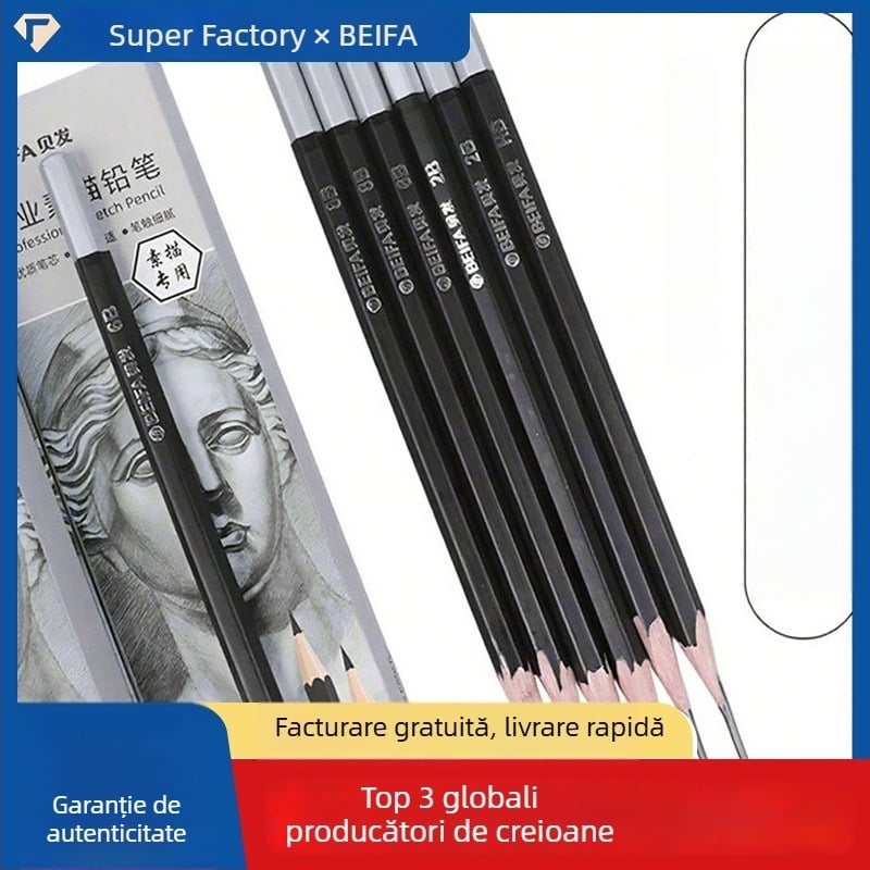 Beifa 12 buc HB-8B creioane grafice profesionale pentru desen – corp din lemn, pentru artiști și studenți