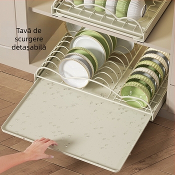 Raft de bucătărie pentru vase, tip sertar, sârmă din fier, încorporat, suport de drenaj pentru farfurii, stil modern minimalist