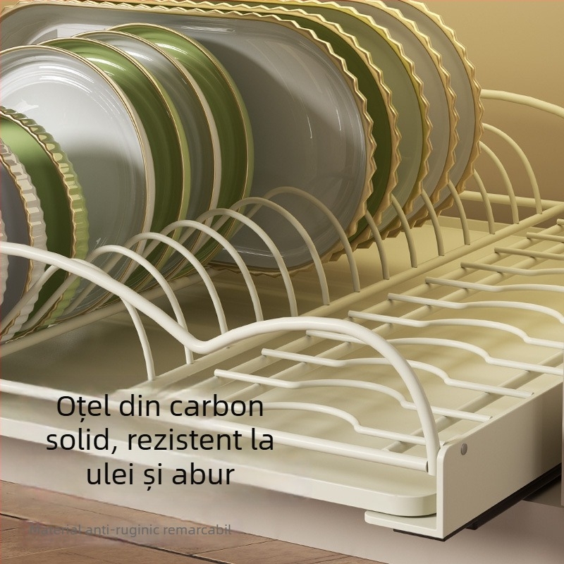 Raft de bucătărie pentru vase, tip sertar, sârmă din fier, încorporat, suport de drenaj pentru farfurii, stil modern minimalist