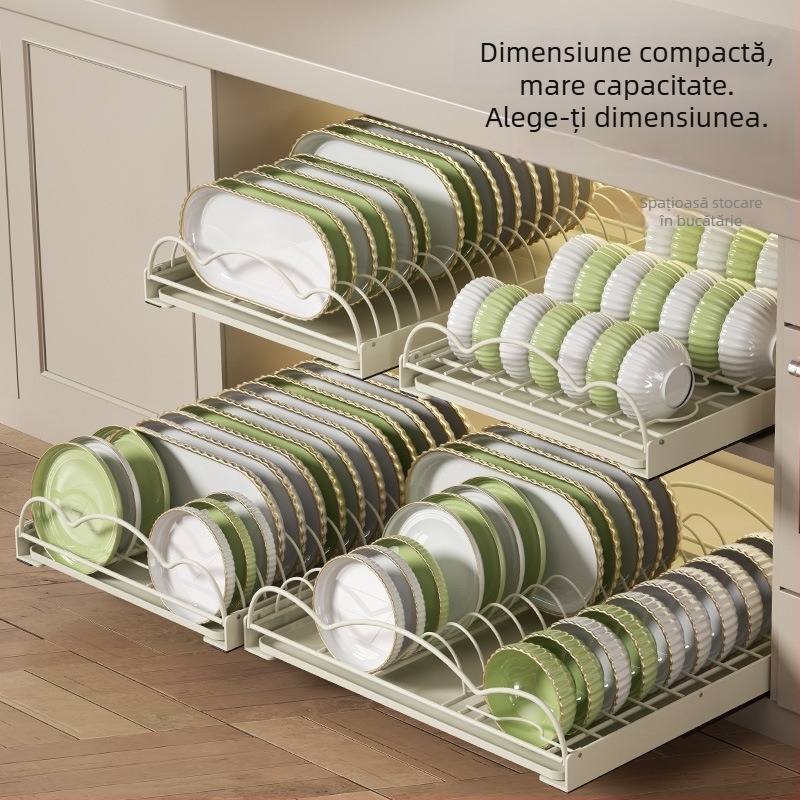 Raft de bucătărie pentru vase, tip sertar, sârmă din fier, încorporat, suport de drenaj pentru farfurii, stil modern minimalist