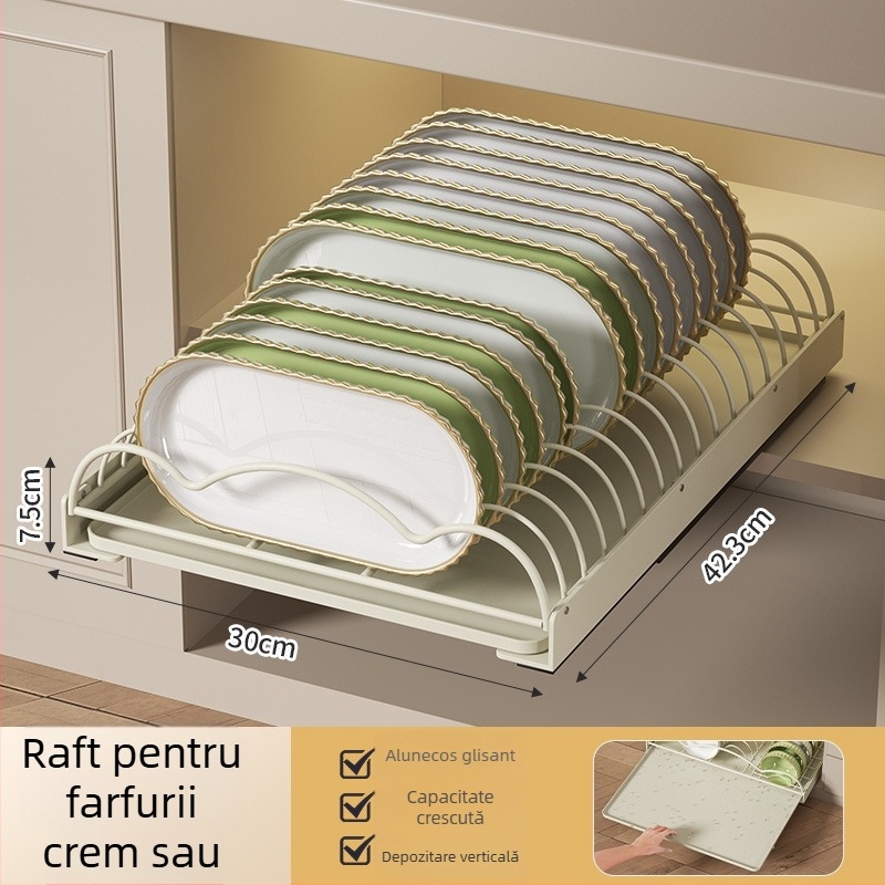 Raft de bucătărie pentru vase, tip sertar, sârmă din fier, încorporat, suport de drenaj pentru farfurii, stil modern minimalist