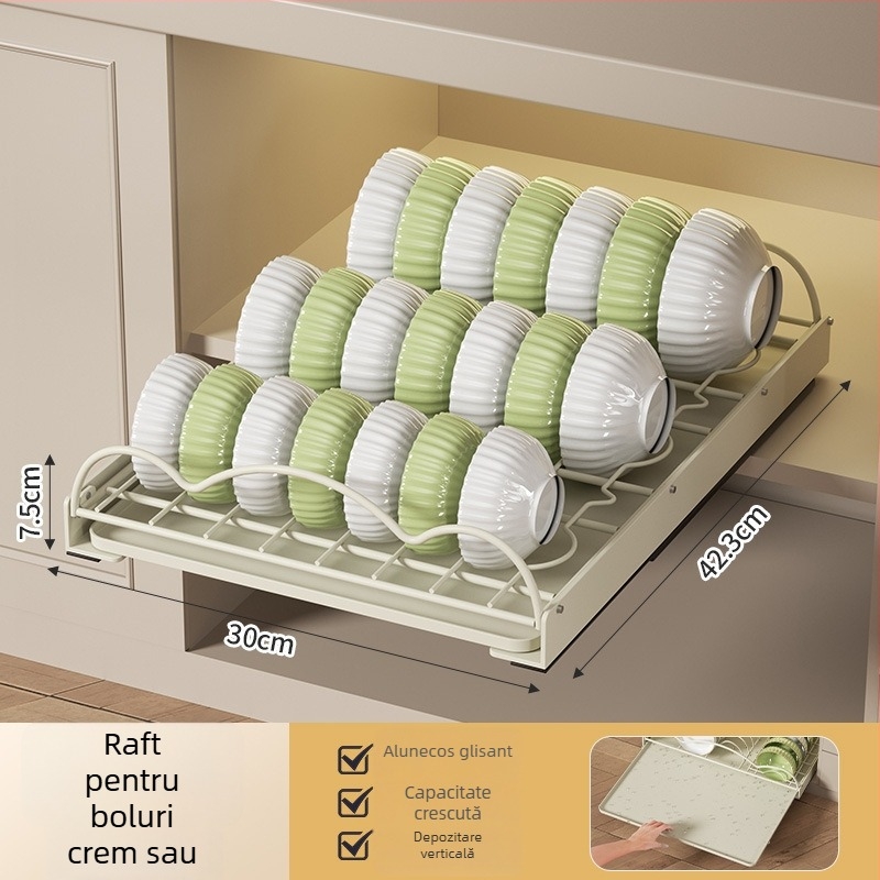Raft de bucătărie pentru vase, tip sertar, sârmă din fier, încorporat, suport de drenaj pentru farfurii, stil modern minimalist
