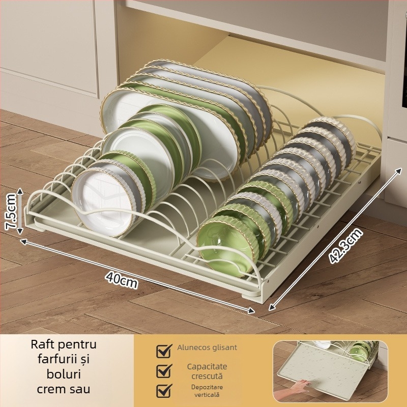 Raft de bucătărie pentru vase, tip sertar, sârmă din fier, încorporat, suport de drenaj pentru farfurii, stil modern minimalist