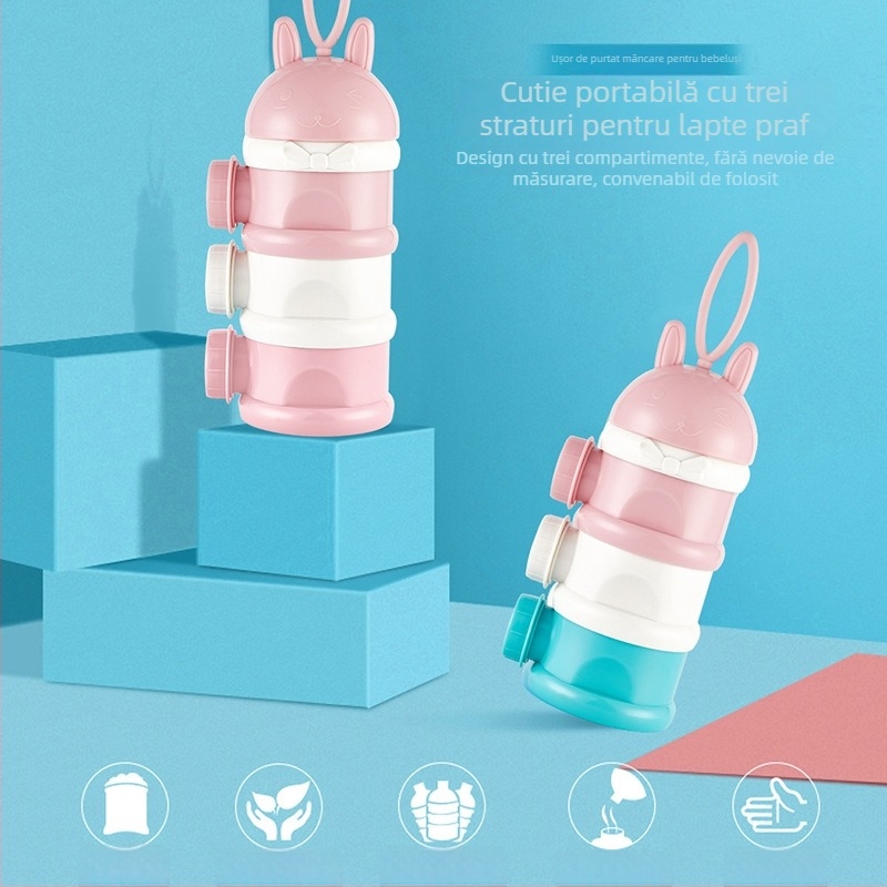 Cutie portabilă pentru lapte praf pentru sugari, cu trei etaje, capacitate mare, potrivită pentru 0–3 ani